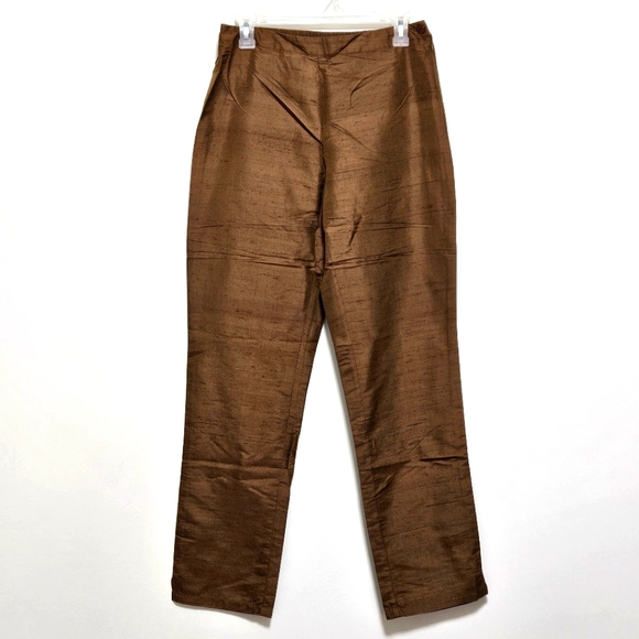 Spiegel Vintage Womens NWOT 100% Silk Pants Pull On Stretch Bronze Boho Brown M - Picture 2 of 12